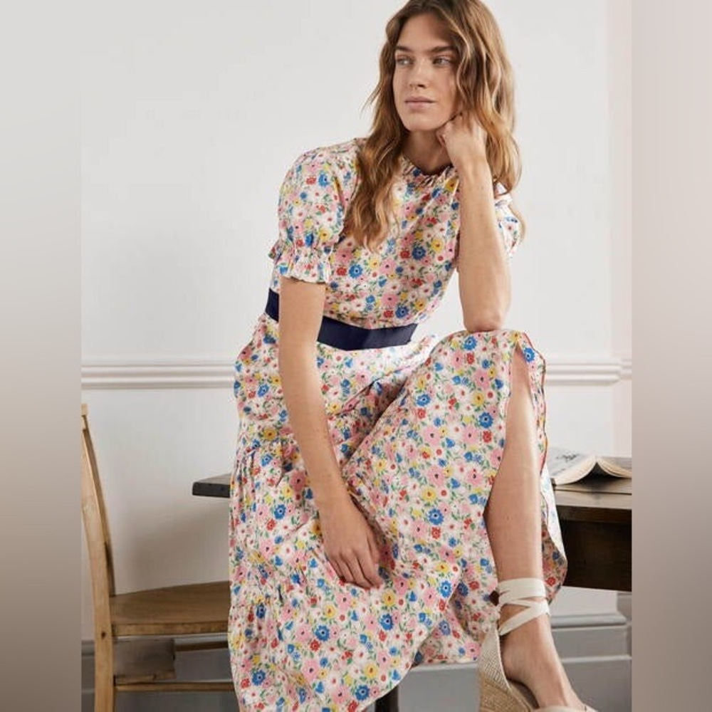 Boden Floral Midi Dress with Navy Accents - Picture 8 of 12